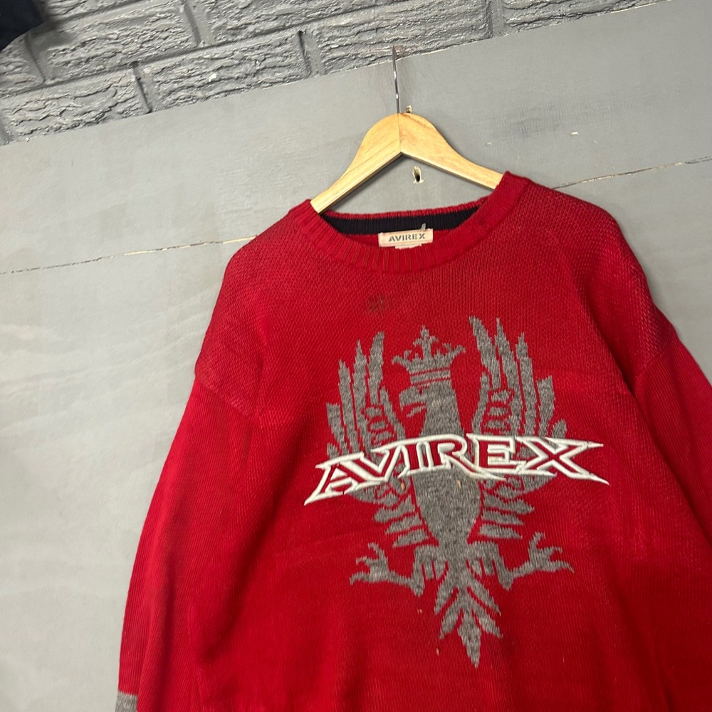 Avirex Vintage Red Knit Graphic Eagle Crest‎ Sweater Mens 2XL Streetwear Hip Hop
